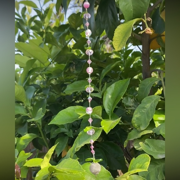Pink crystal sun catcher with various crystal, glass and metal beads/accents - Picture 4 of 11